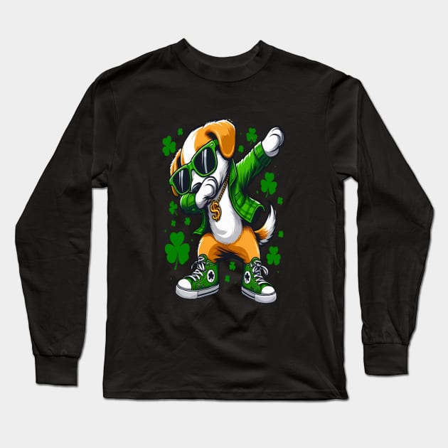 St. Patrick's Day funny Dog Dabbing Long Sleeve T-Shirt by WOLVES STORE